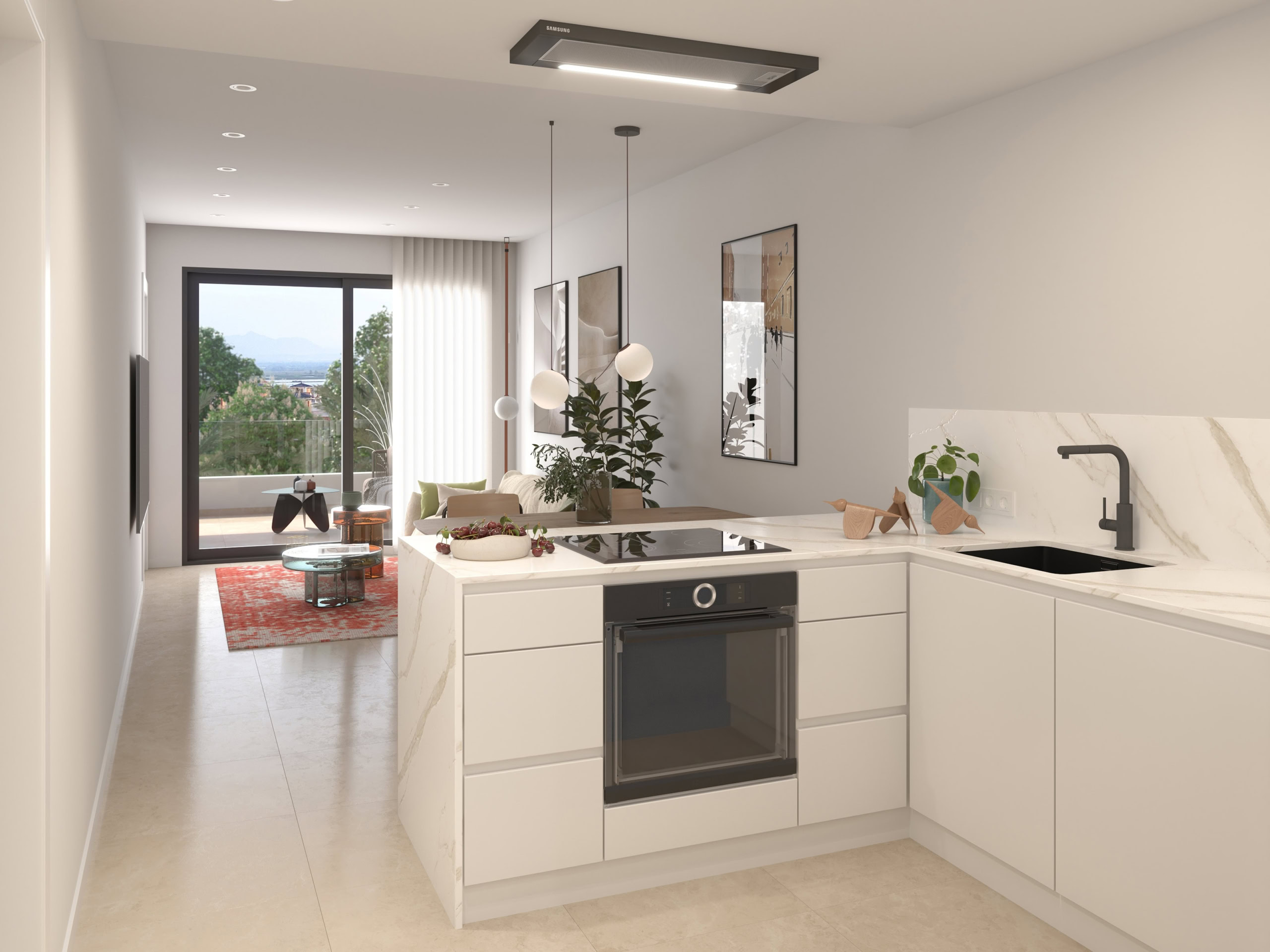 Recent gerenoveerd appartement met lichte keuken, balkon, ruime woonkamer en uitzicht.