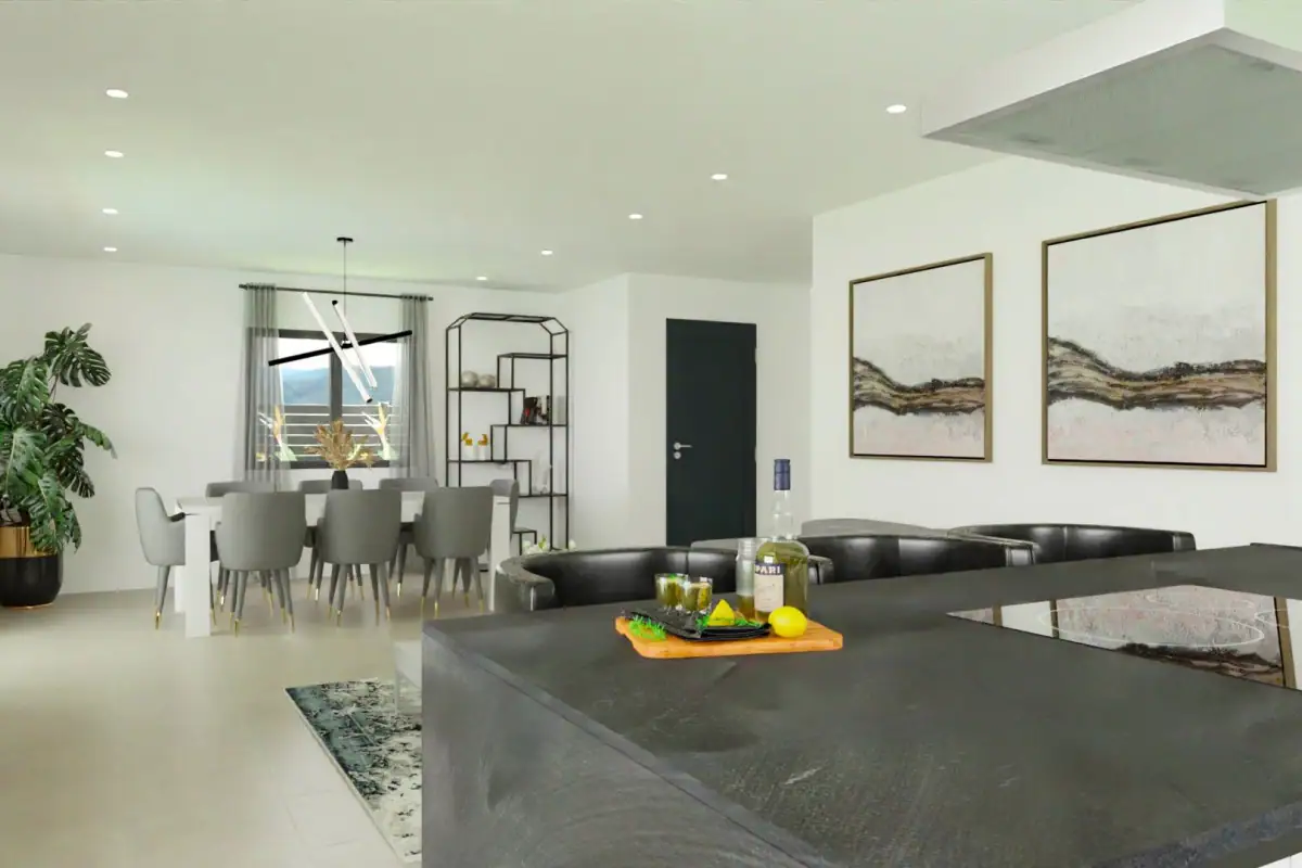 Moderne interieur van een luxe golf villa in Monforte del Cid, met ruime woonkamer en stijlvolle dec.