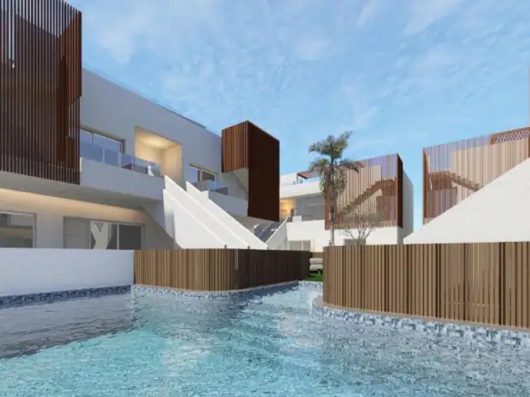 Appartement met zwembad en moderne architectuur.
