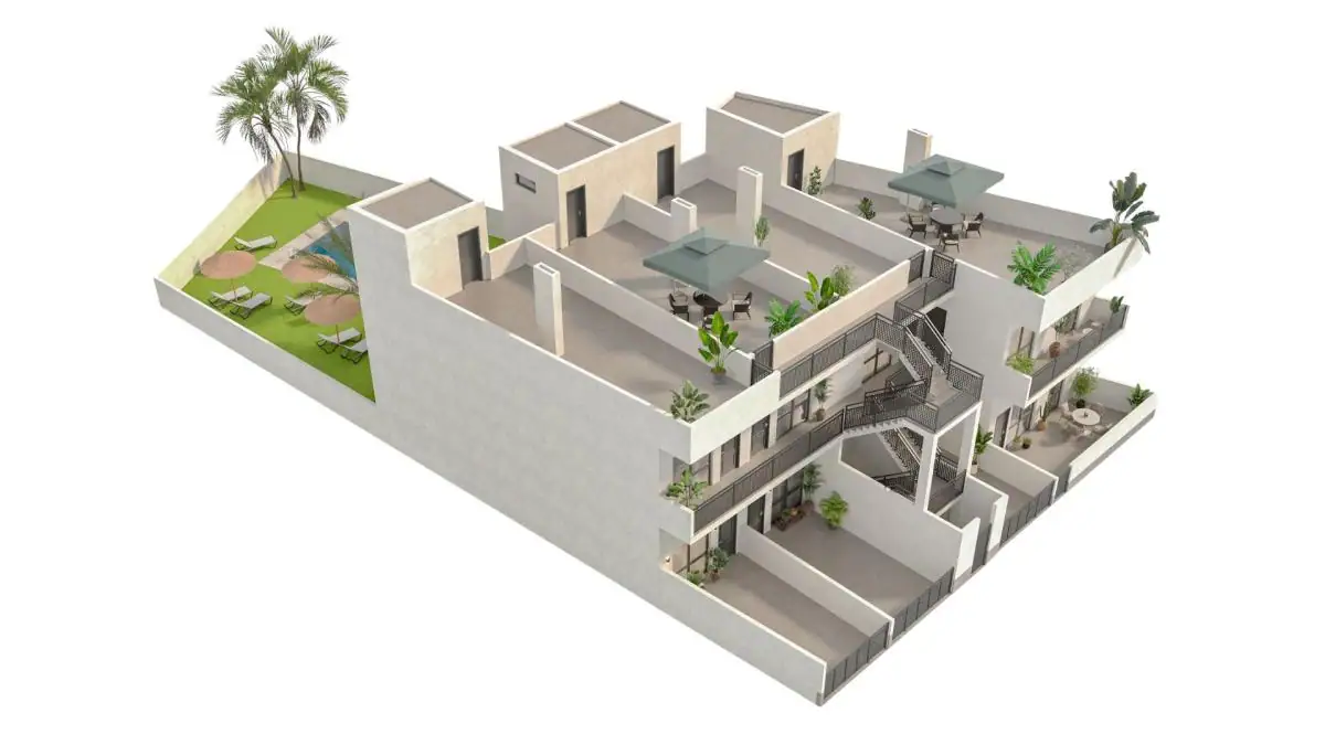 Ruimtelijk nieuwbouwappartement met tuin en terras in Hondón de las Nieves.