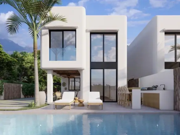 Moderne villa met grote ramen, zwembad en terras in Albir. Perfect voor exclusief wonen met luxe voo.