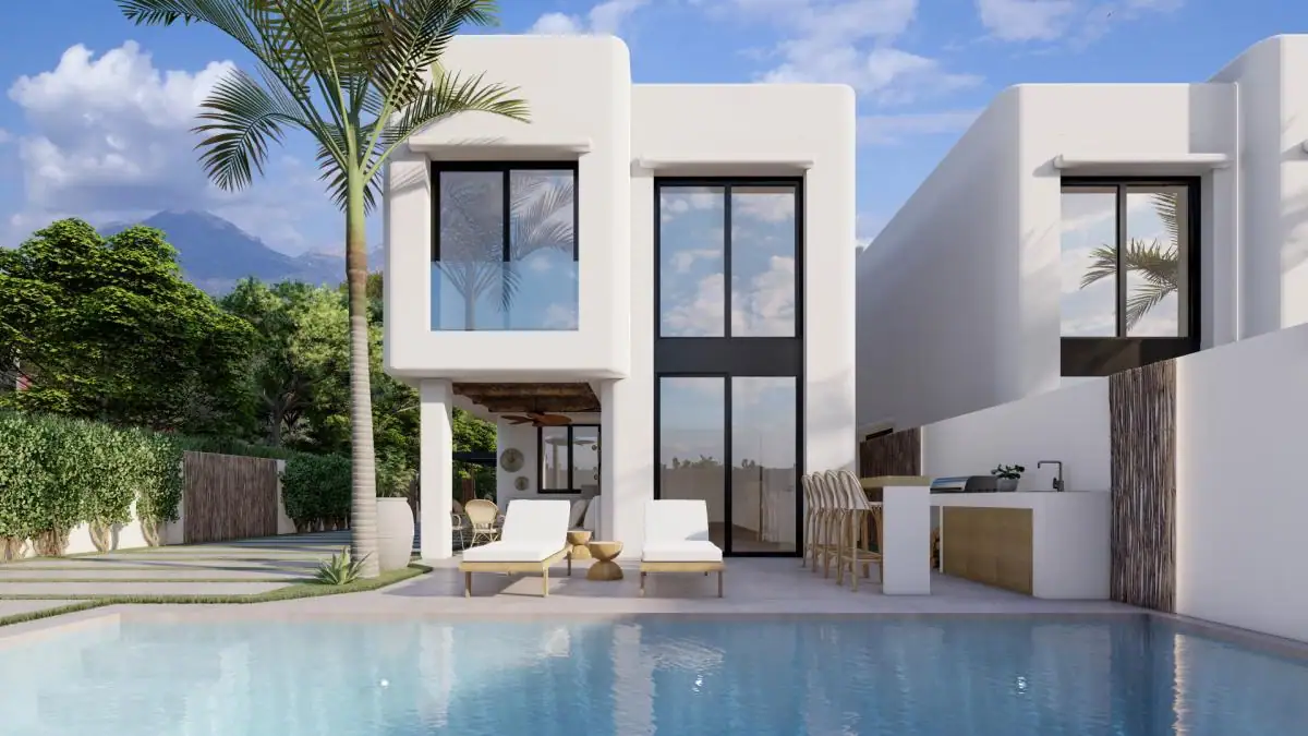 Moderne villa met grote ramen, zwembad en terras in Albir. Perfect voor exclusief wonen met luxe voo.