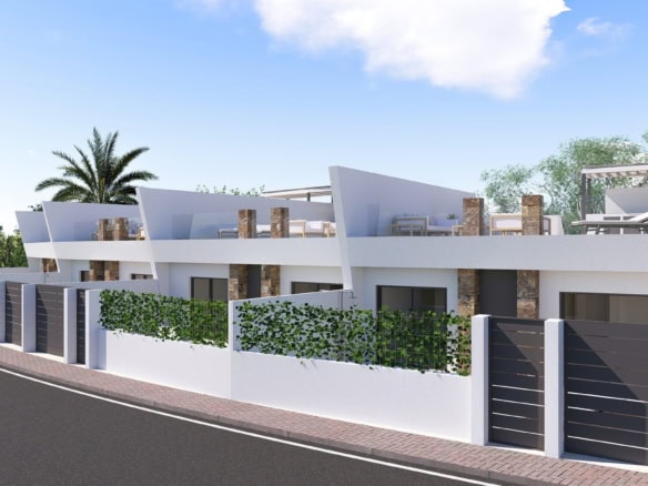Moderne nieuwbouwvilla in Roldán met ruime terrassen en tuin, perfect voor comfortabel wonen.