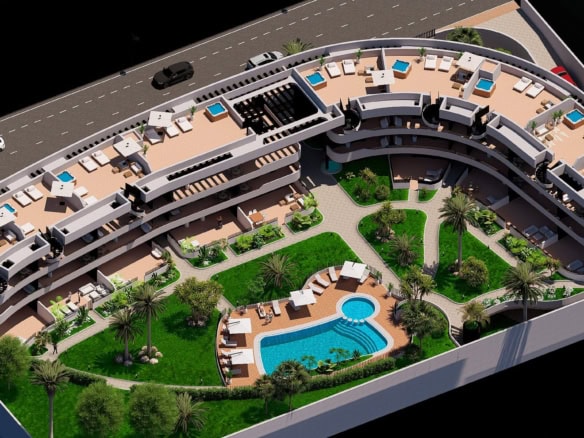 Moderne appartementen met uitzicht op de golfbaan en zwembad in Los Alcázares.