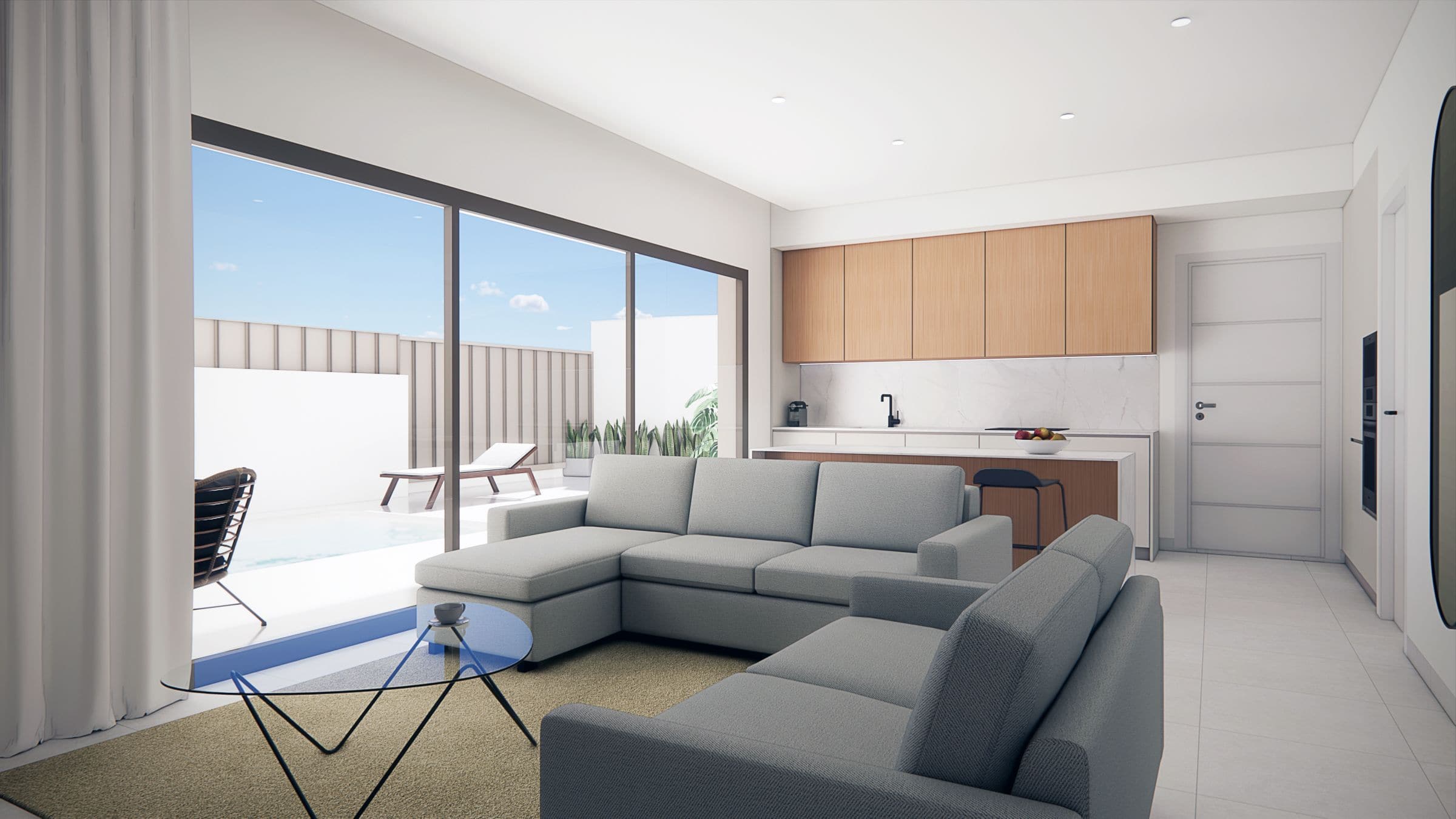 Ruim appartement met open keuken en groot terras.