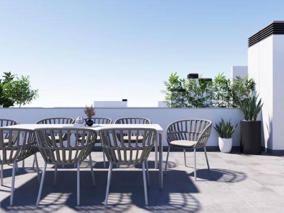 Modern dakterras met tuinset en planten in Roldán, Murcia.