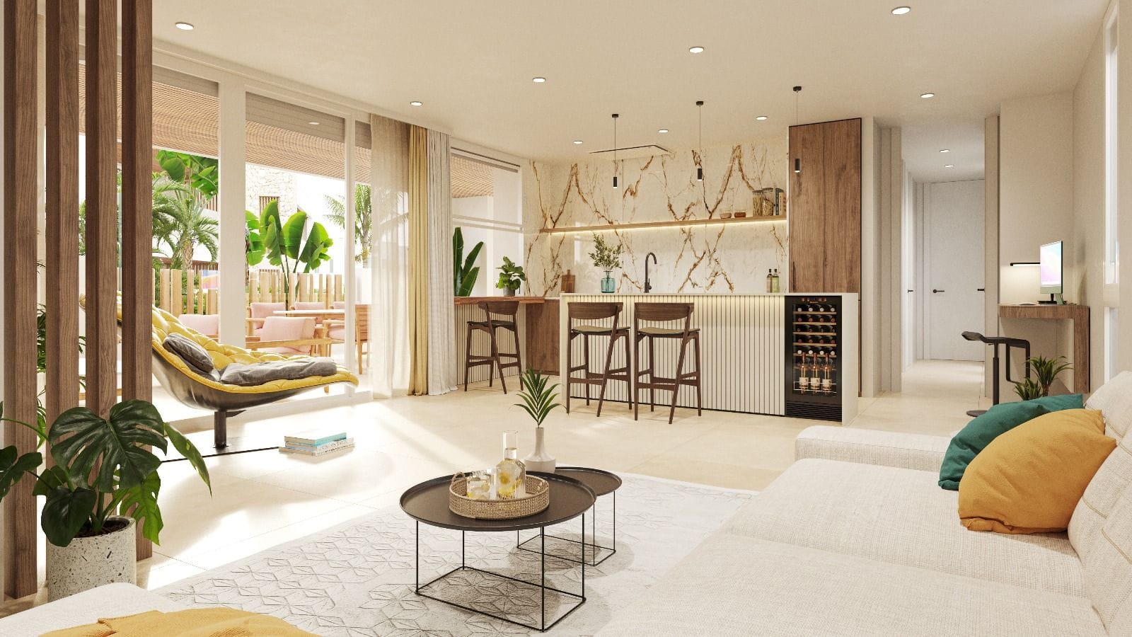 Luxe appartement met uitzicht op strand, moderne inrichting en ruime woonkamer in San Juan de los Te.