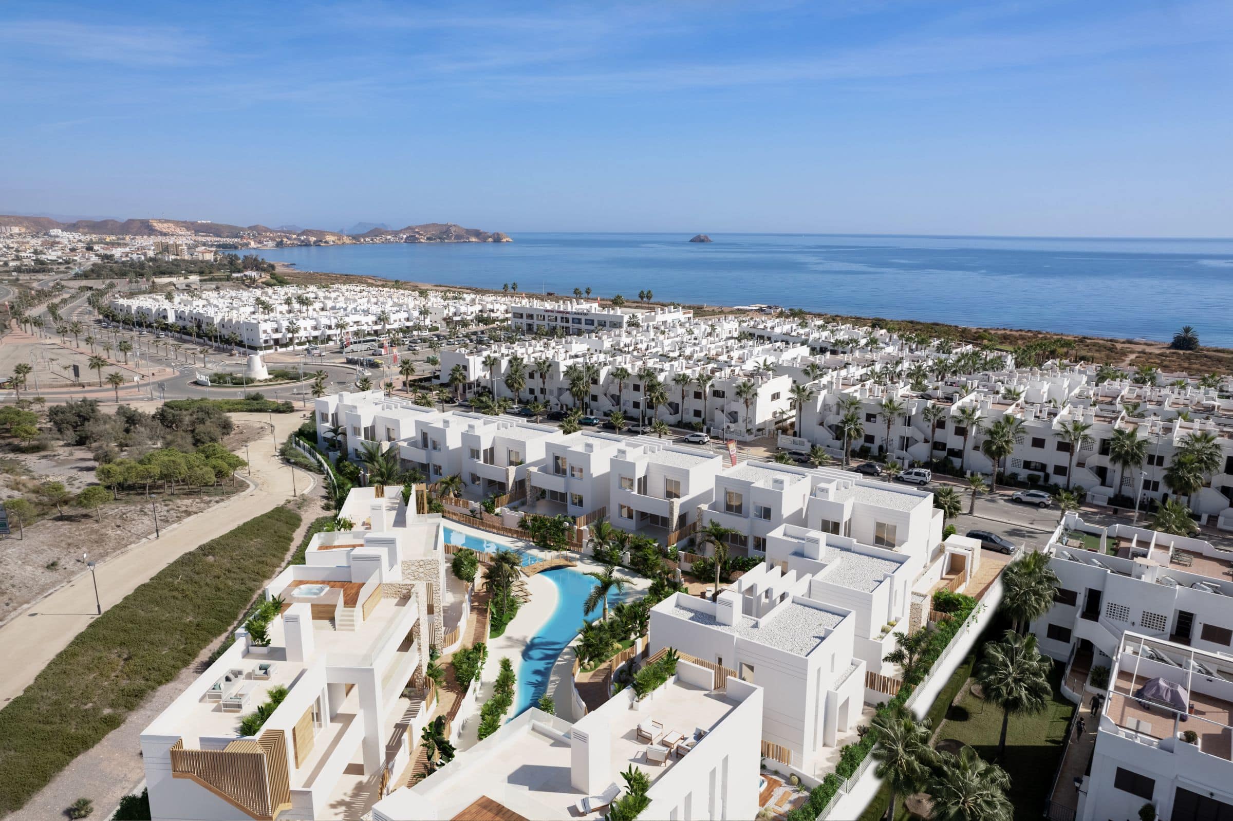 Luxe strandcomplex met zwembaden en moderne appartementen in San Juan de los Terreros.
