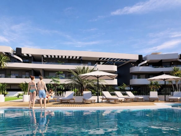 Moderne appartementencomplex met zwembad en terras, gelegen op Serena Golf in Los Alcázares.