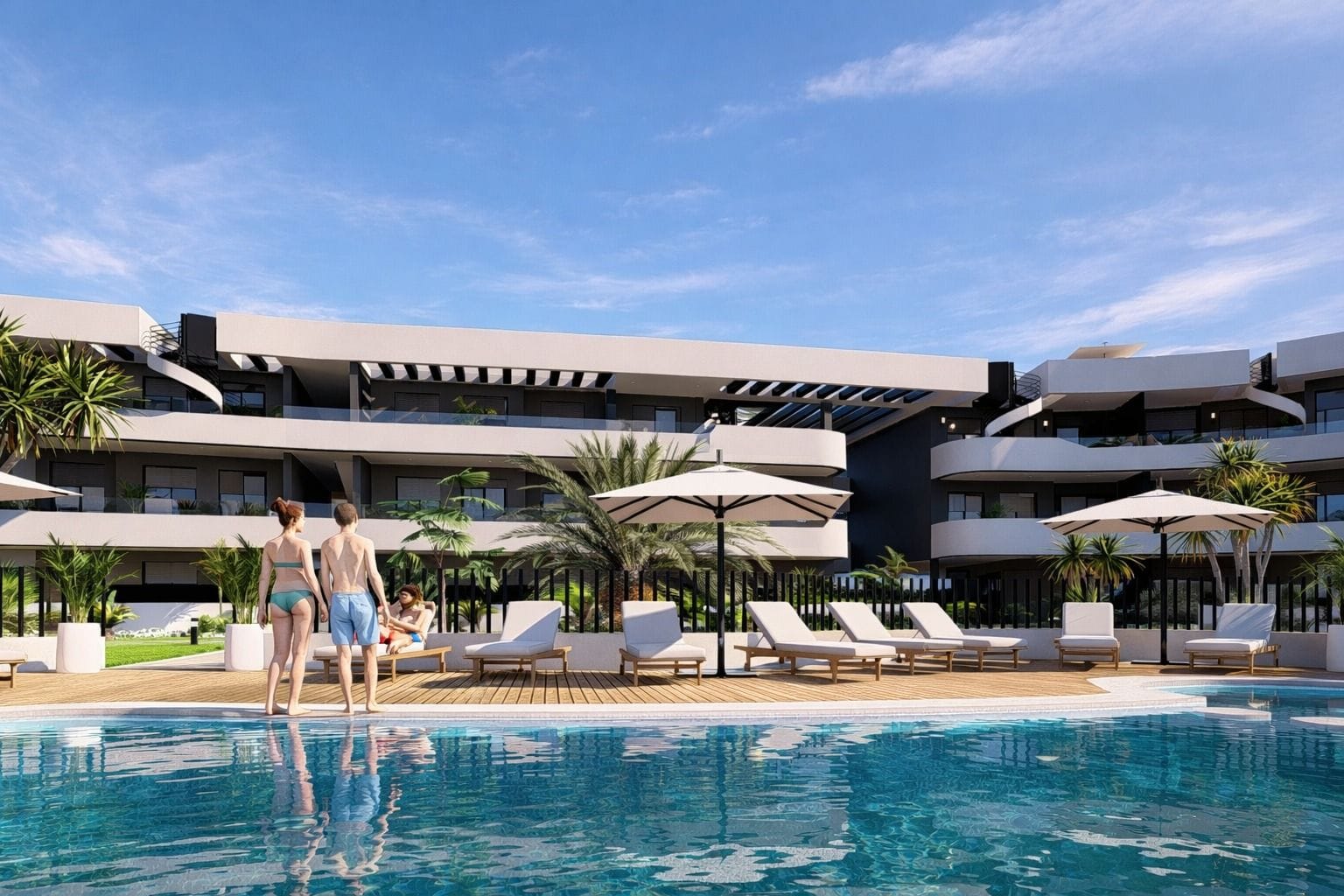 Moderne appartementencomplex met zwembad en terras, gelegen op Serena Golf in Los Alcázares.