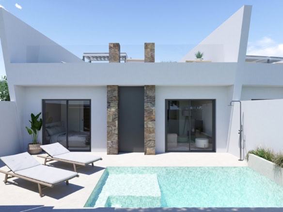 Moderne nieuwbouwvilla in Roldán met privézwembad en terras.