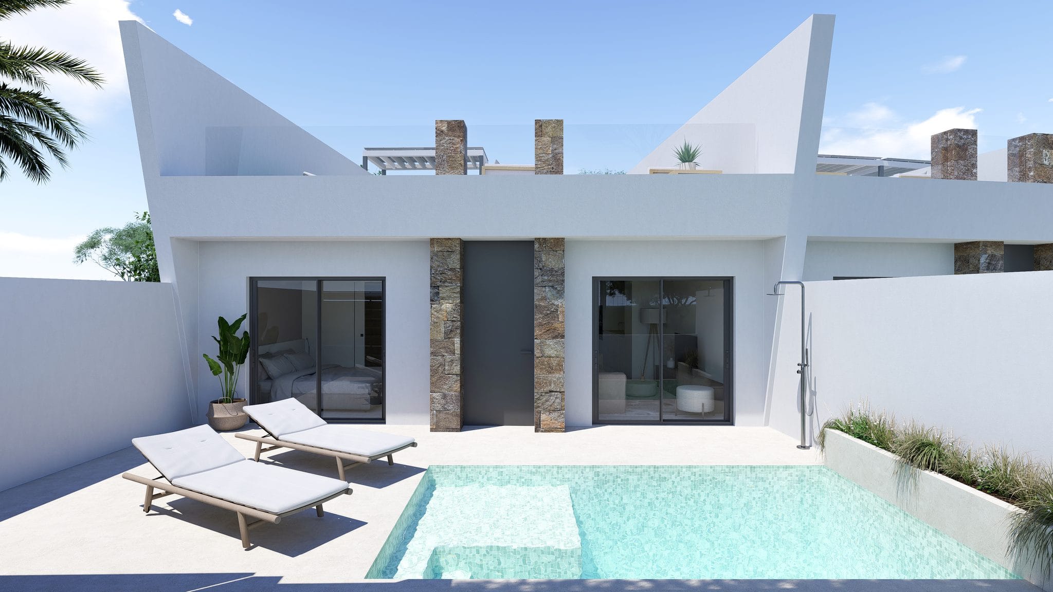 Moderne nieuwbouwvilla in Roldán met privézwembad en terras.