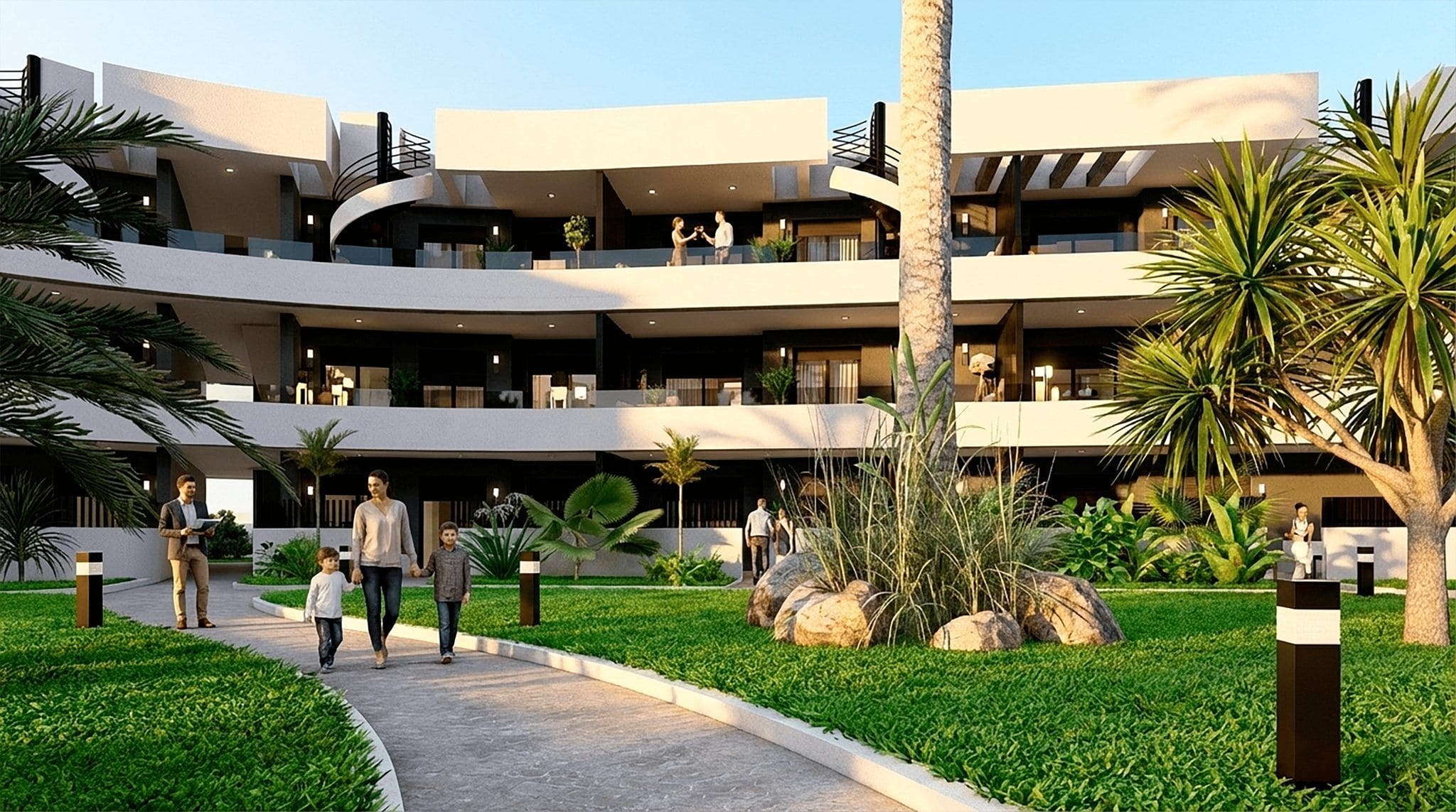 Appartementen op Serena Golf, Los Alcázares met ruime terrassen en groene tuinen.