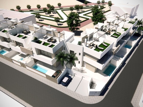 Nieuwe moderne bungalow appartementen met privézwembaden in Pilar de la Horadada.