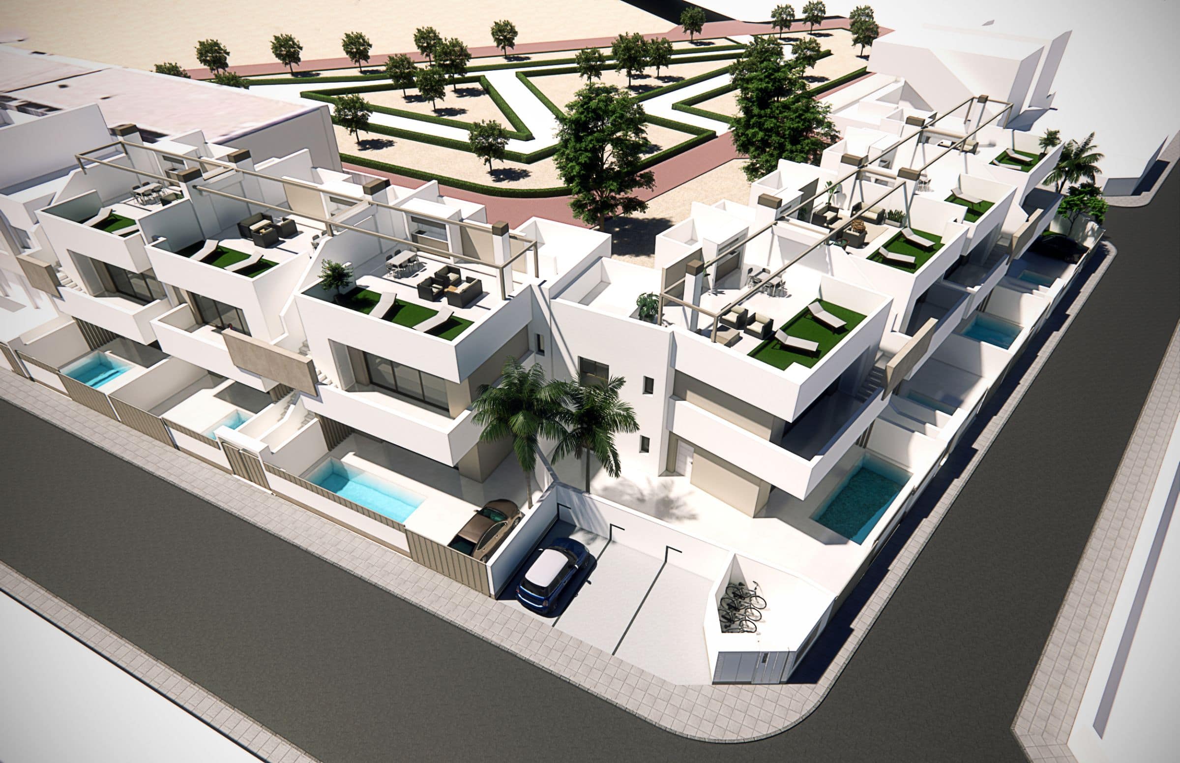 Nieuwe moderne bungalow appartementen met privézwembaden in Pilar de la Horadada.