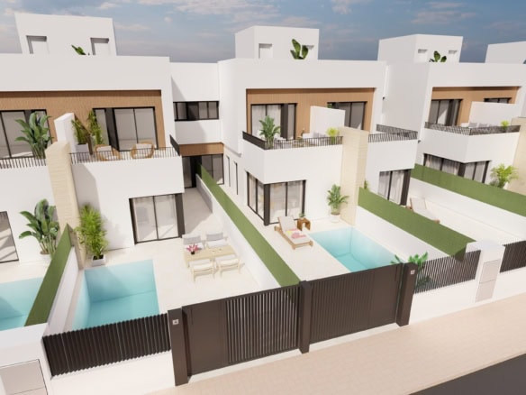 Luxe moderne villa met privézwembad en tuin in Santiago de la Ribera. Perfect voor comfortabel wonen.