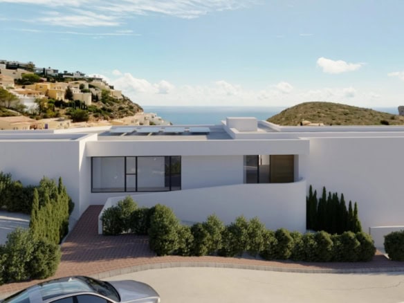 Moderne villa met uitzicht op de zee en de omgeving in Cumbre del Sol.