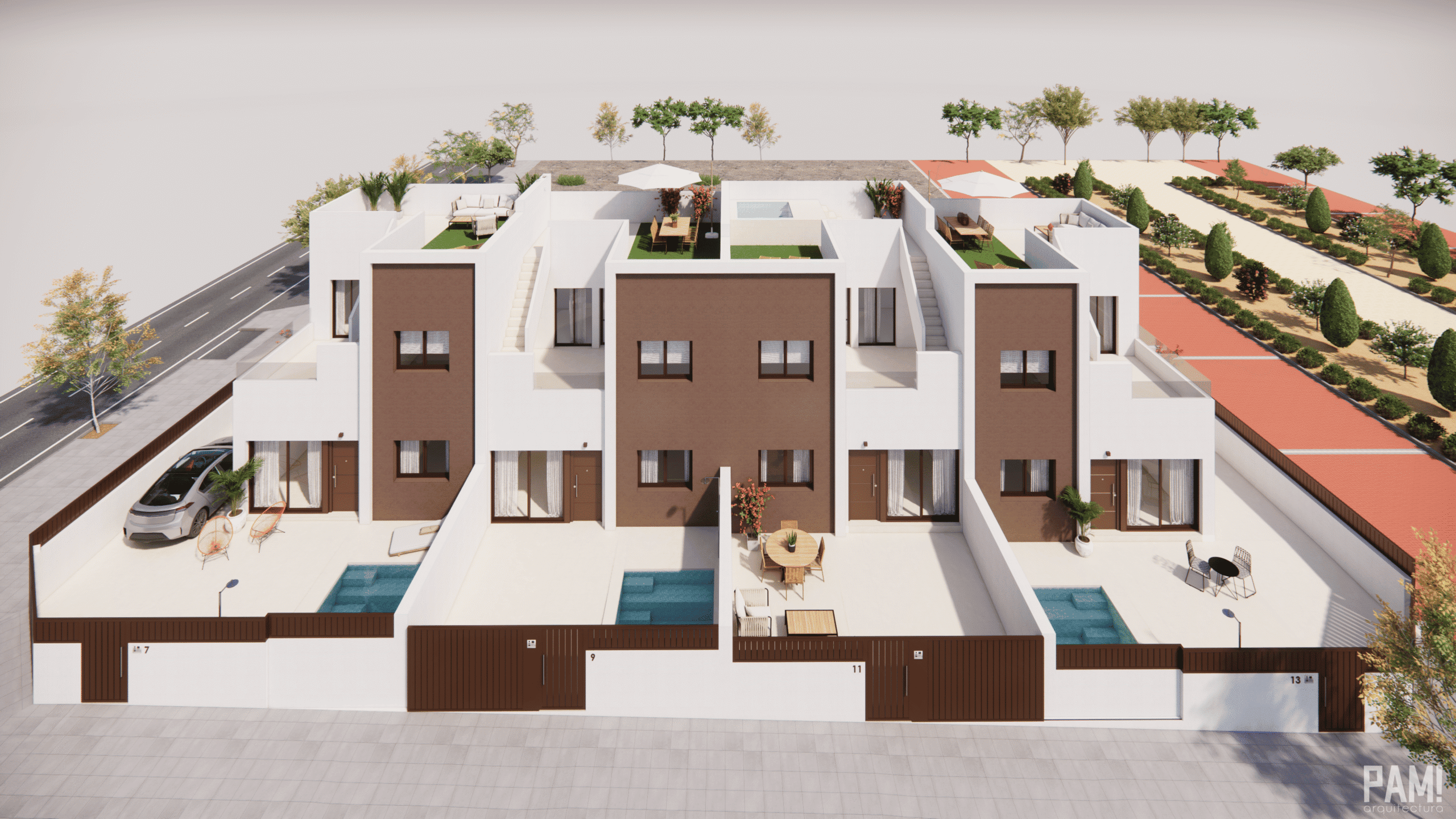 Moderne halfvrijstaande woningen met privézwembad en tuin in Pilar de la Horadada.