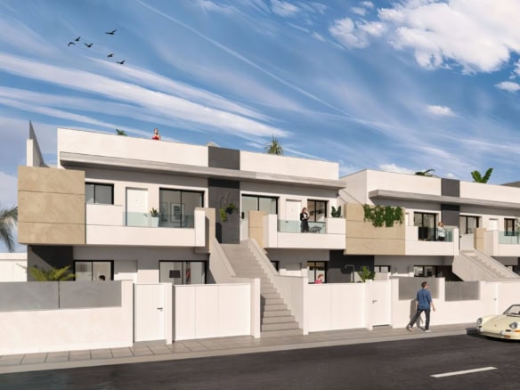Appartementen met uitzicht op de straat en tuin, inclusief terrassen en moderne architectuur.