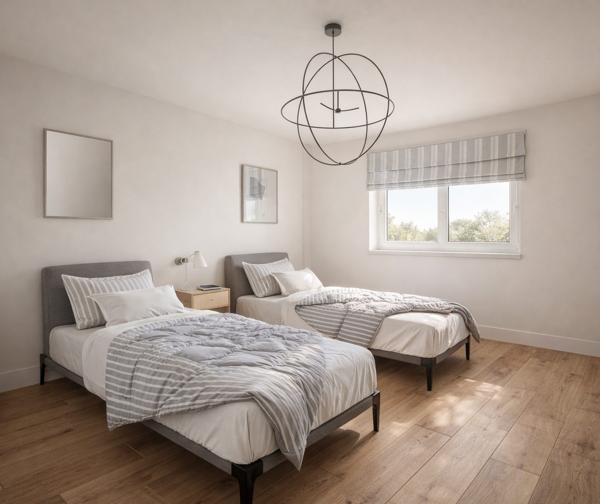 Villa in San Javier, Murcia Ruime slaapkamer met twee bedden en modern interieur.