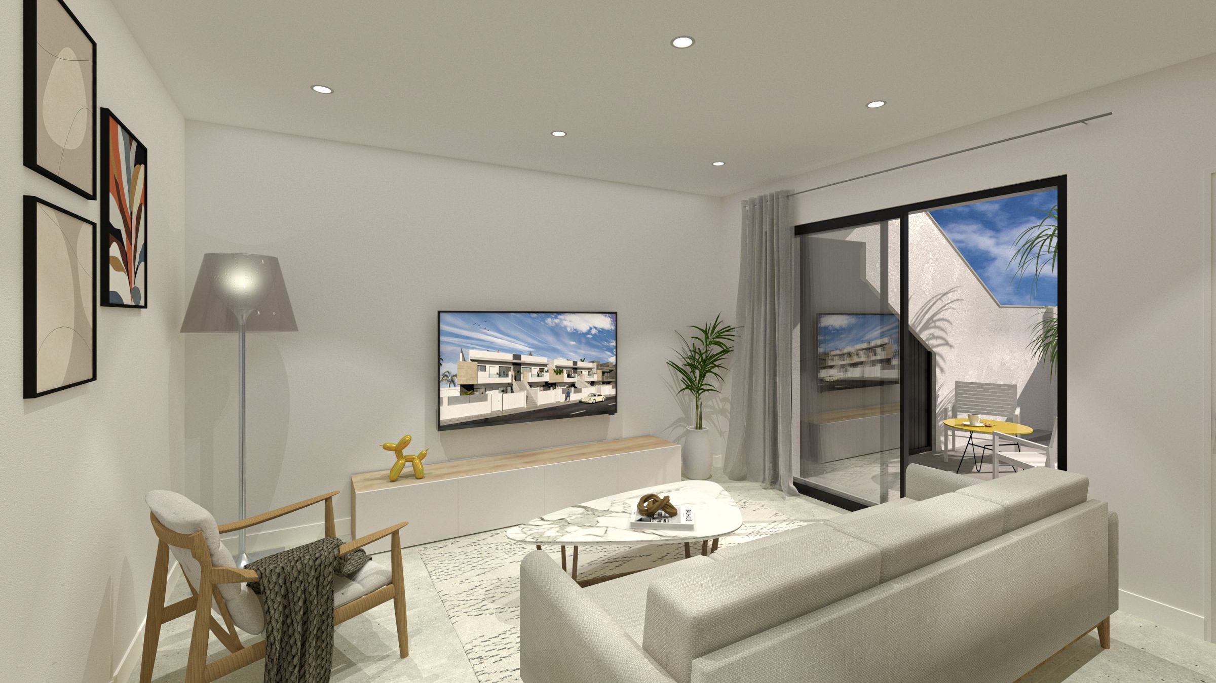 Modern bungalowappartement in San Pedro del Pinatar Gezellig bungalowappartement met woonkamer en balkon in San Pedro del Pinatar.