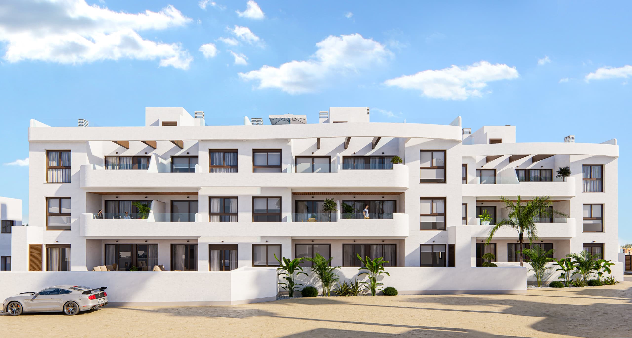 Appartementen met terras in Los Alcázares Appartementen met terras in Los Alcázares, modern gebouw met uitzicht op de zee en ruime balkons.