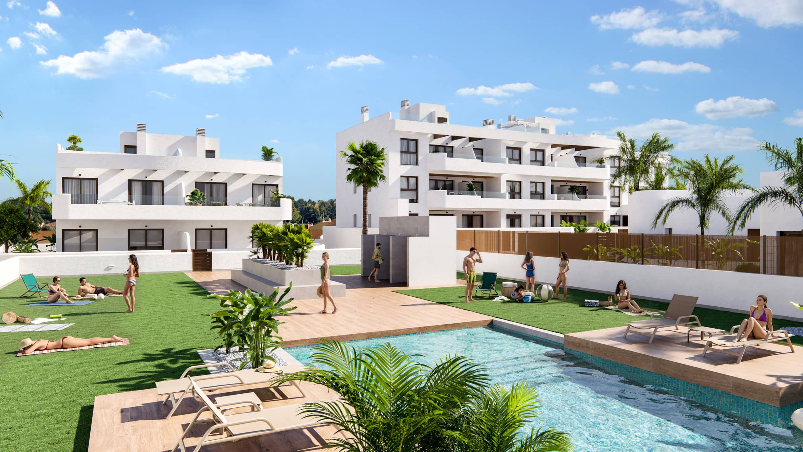 Appartementen met terras in Los Alcázares Moderne appartementen met terras en zwembad in Los Alcázares.