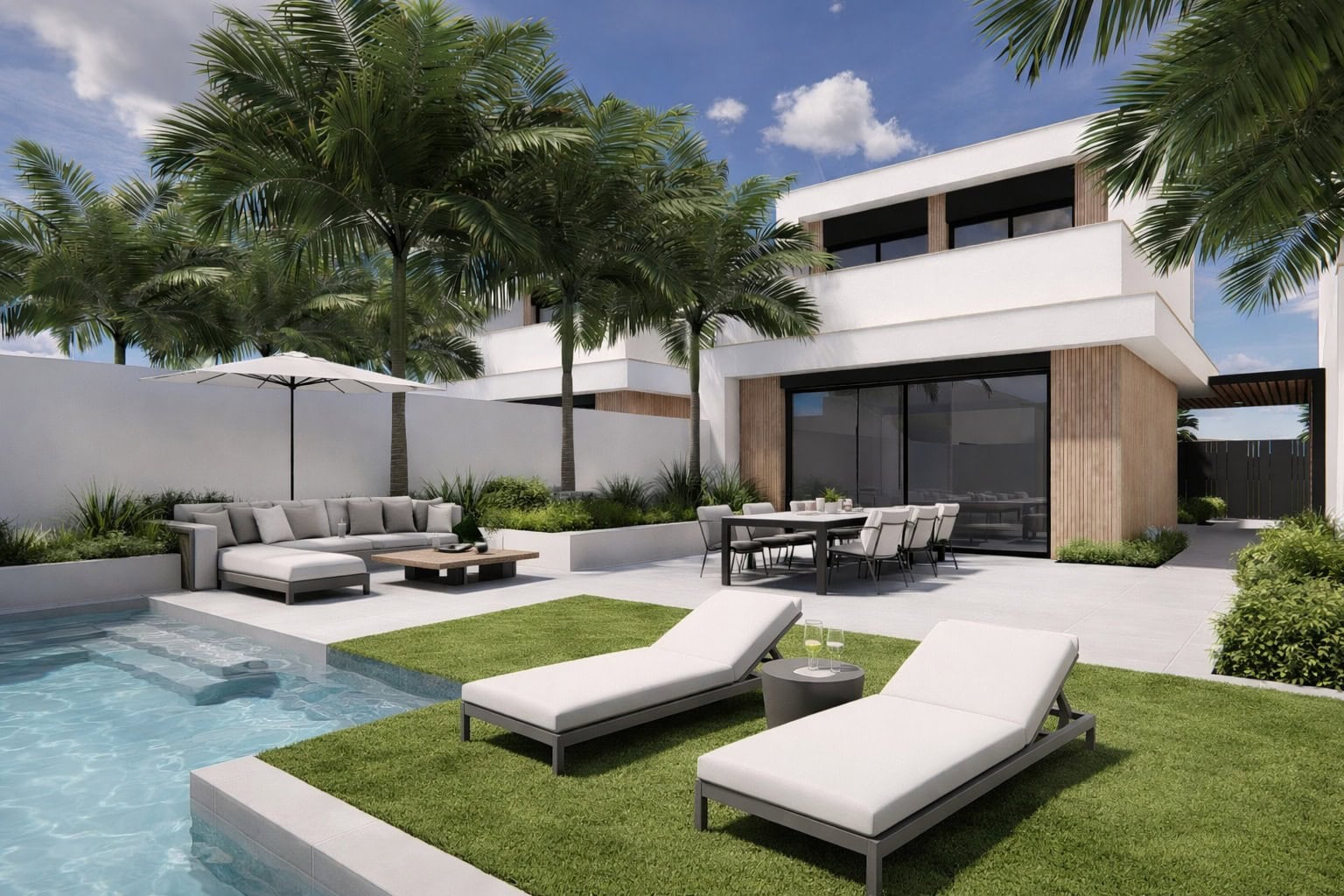 Moderne villa met privézwembad en tuin, gelegen aan Serena Golf in Los Alcázares. Perfect voor ontsp.