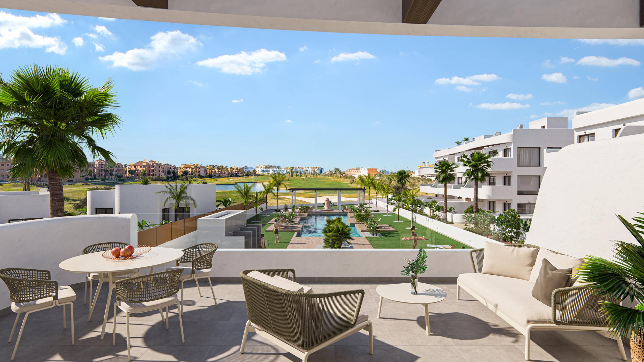 Luxe appartement met terras in Los Alcázares Appartement met terras en uitzicht op het zwembad in Los Alcázares.